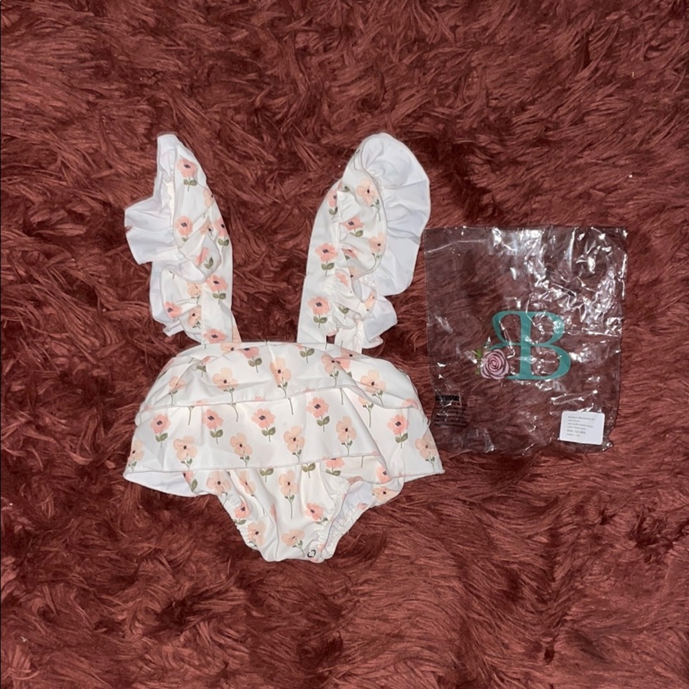 Baileys blossoms peach Floral Ruffle Baby Romper